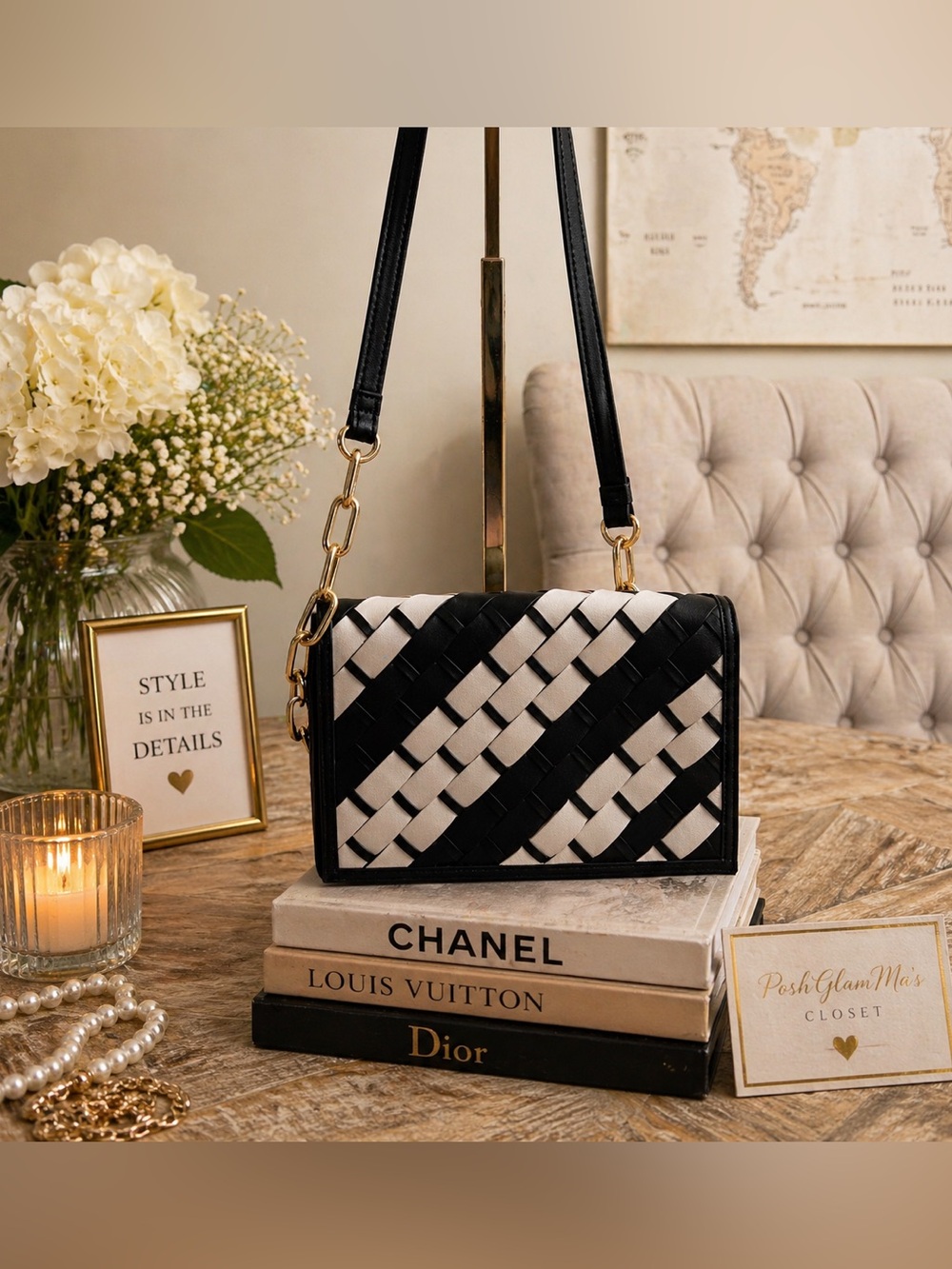 Like Dreams Black and White Woven Crossbody